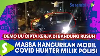 Demo UU Cipta Kerja di Bandung Rusuh, Detik-detik Massa Hancurkan Mobil Polisi