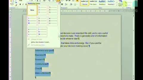 09 Apply Numbering and Bullets in Word Processing
