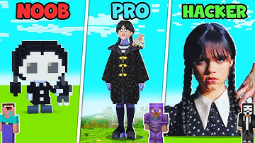 Minecraft STATUE WEDNESDAY ADDAMS STATUE HOUSE BUILD CHALLENGE : NOOB vs PRO vs HACKER / Animation