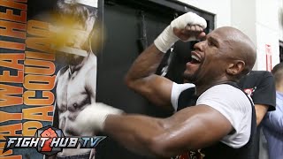 Floyd Mayweather vs. Manny Pacquiao full video Mayweather's FULL MEDIA WORKOUT