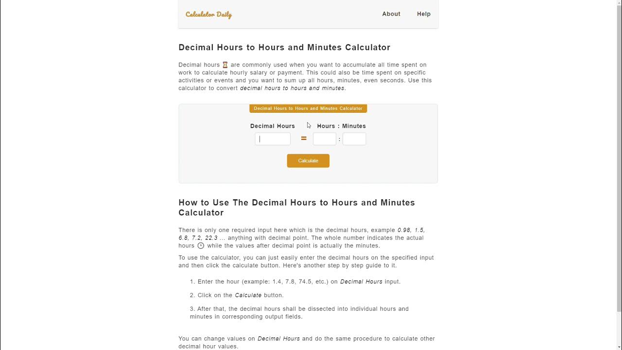 Decimal Hours to Hours and Minutes Calculator YouTube
