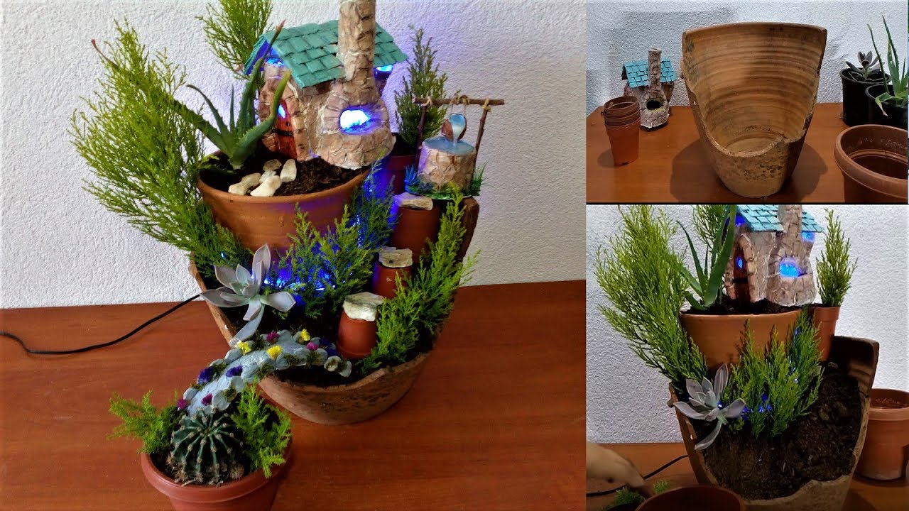 From a broken pot to a perfect fairy garden lamp / DIY Jardim Encantado de Fadas