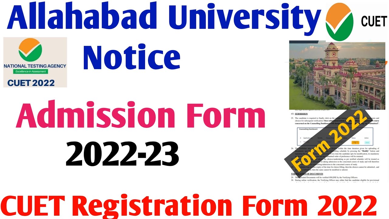 Allahabad University CUET registration form 2022 fees seat eligibility criteria Cutoff 2022 AU form