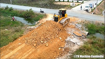 Amazing Techniques Building New Road Connecting By Operator Skills Stronger Dozer Pushing Stone