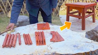 Grandpa Amu makes 18 wooden blocks with different structures and can assemble stools freely