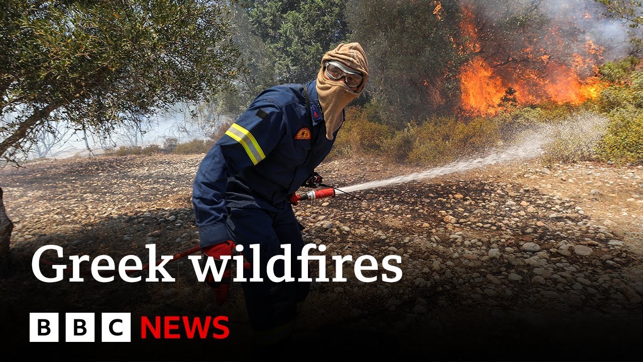 Thousands flee wildfires in Greece as heatwave continues – BBC News