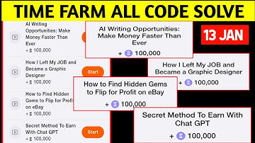Time Farm all YouTube video Task | YouTube video code Time Farm | Time Farm all YouTube video code
