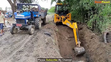 JCB Backhoe Making Drain and Loading Soil In Tractor - JCB and Tractor Working