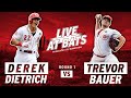 Trevor Bauer & Derek Dietrich go head-to-head in LIVE AT BATS!