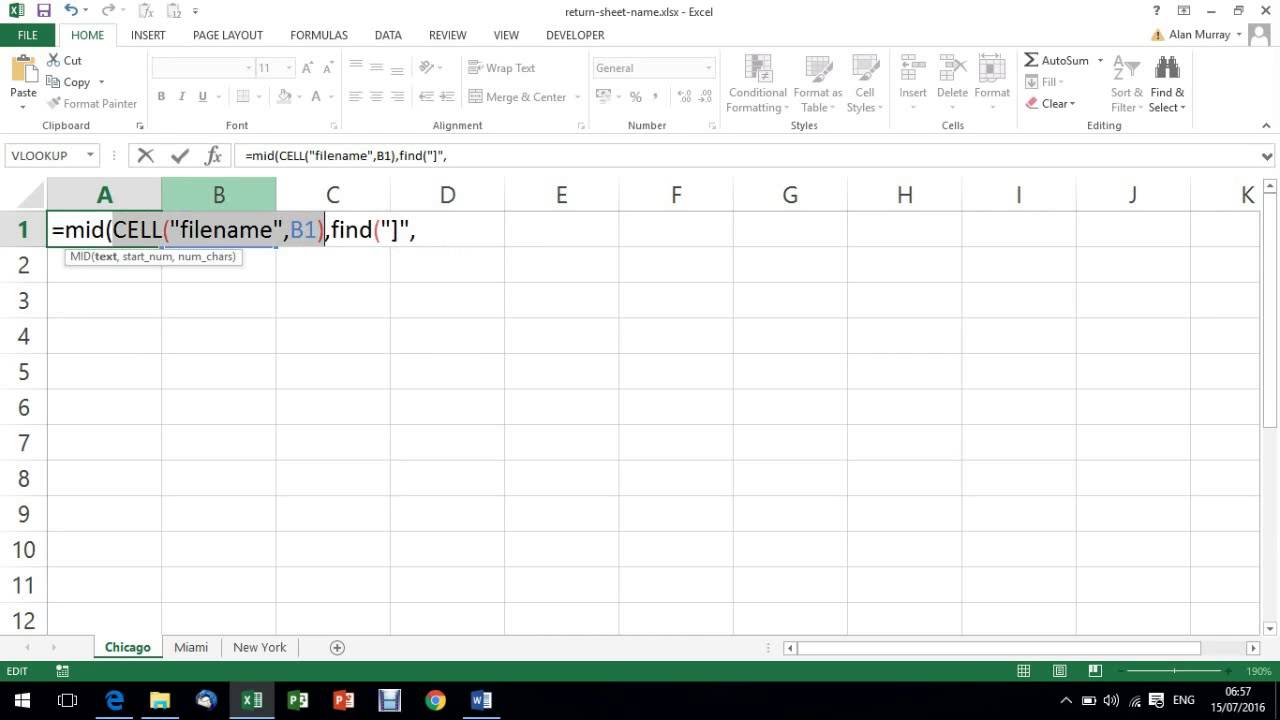 return sheet name into a cell excel formula youtube