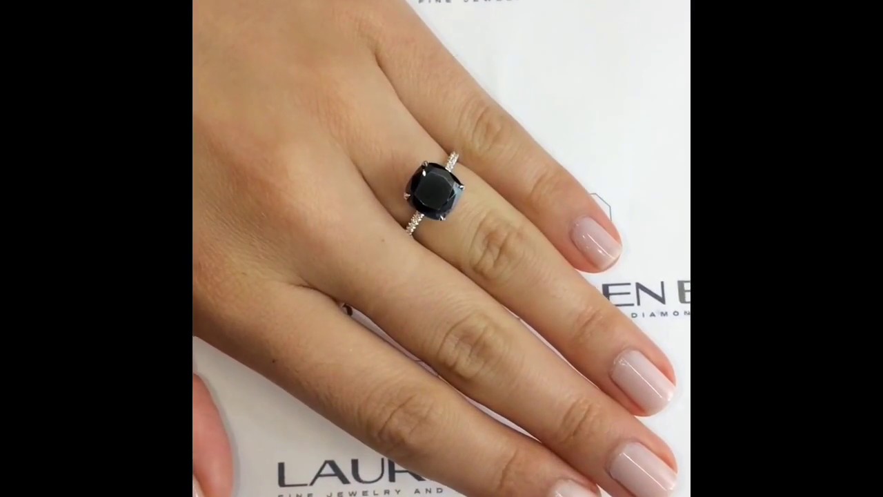 3 24 Ct Cushion Cut Black Diamond Engagement Ring Youtube