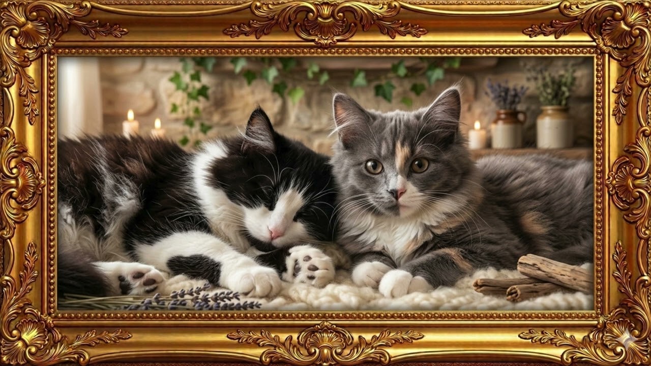 Cozy Cats TV Frame Art Screensaver : Pantallasaver de gatos acogedores