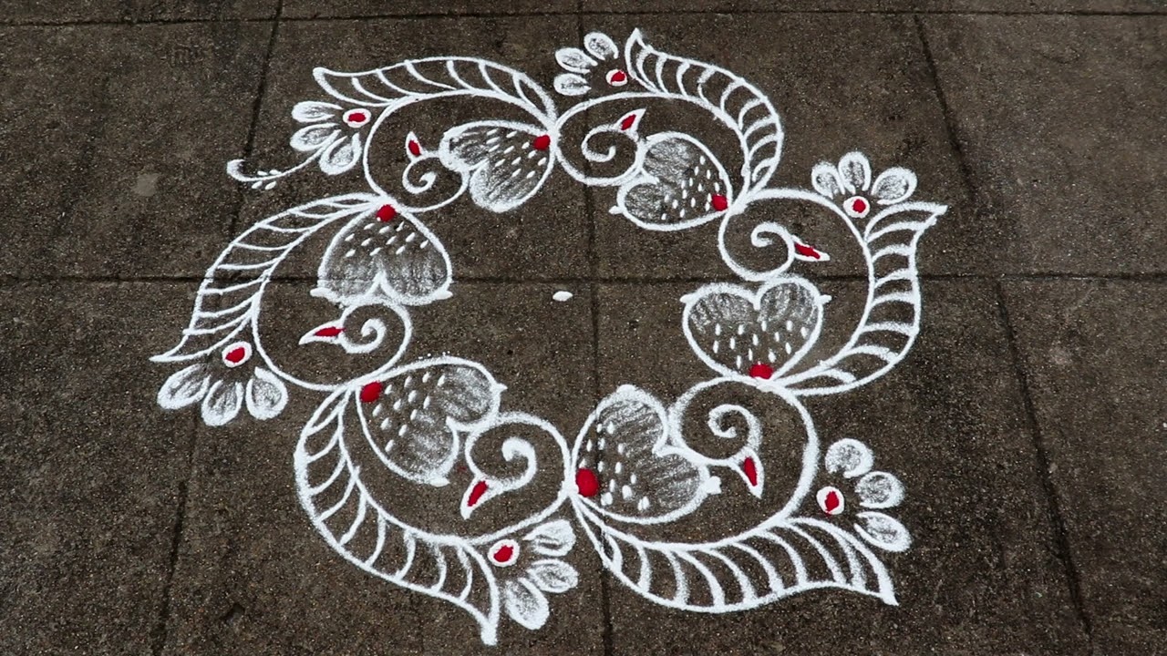 Simple Daily Peacock Rangoli Designs | 5x3 Dots Small Border Muggulu | Easy Ugadi Kolam With Borders