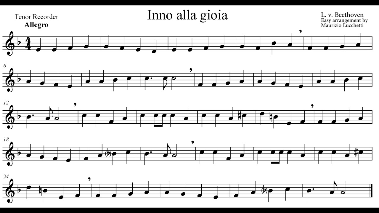 Beethoven: Inno alla gioia - Flauto dolce tenore - Arr. M. Lucchetti -  YouTube