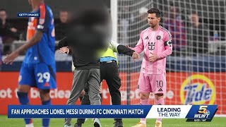 Fan rushes Lionel Messi during FC Cincinnati match, stopped by security