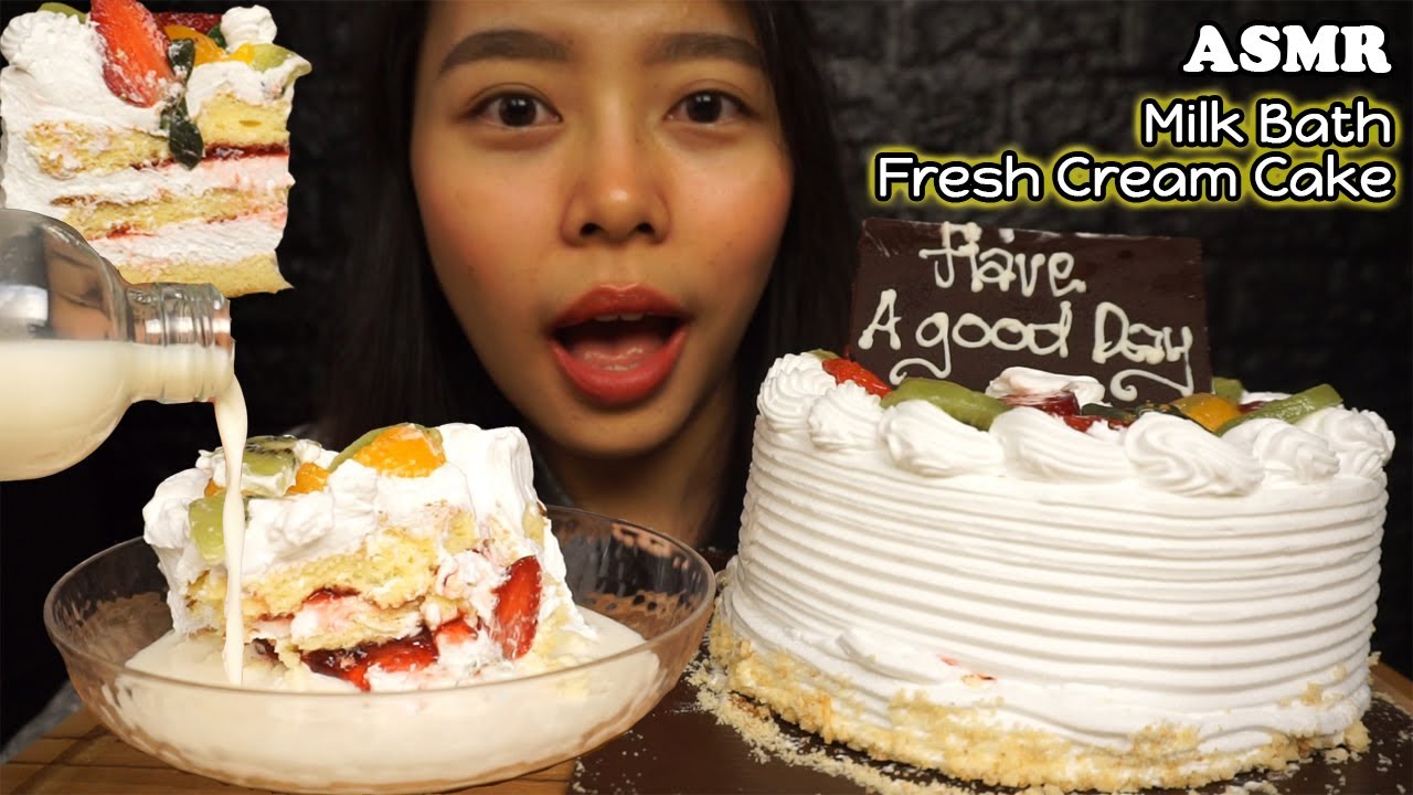 ASMR Fresh Fruits Cream Cake & MILK | Eating Sounds