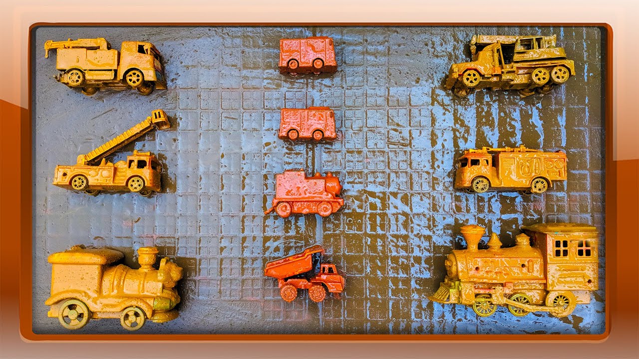 Membersihkan mainan mobil mobilan, Mobil Derek, Crane, Kereta Api, Dump Truk, Bus, Tayo, Derek