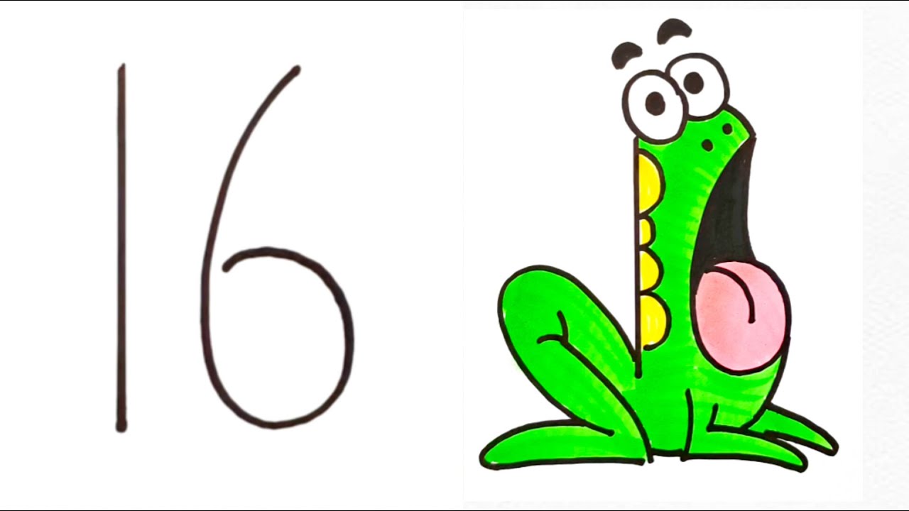 😱 How To Draw Frog Drawing Using Number "16" | 😲 Simple Drawing For Kids 