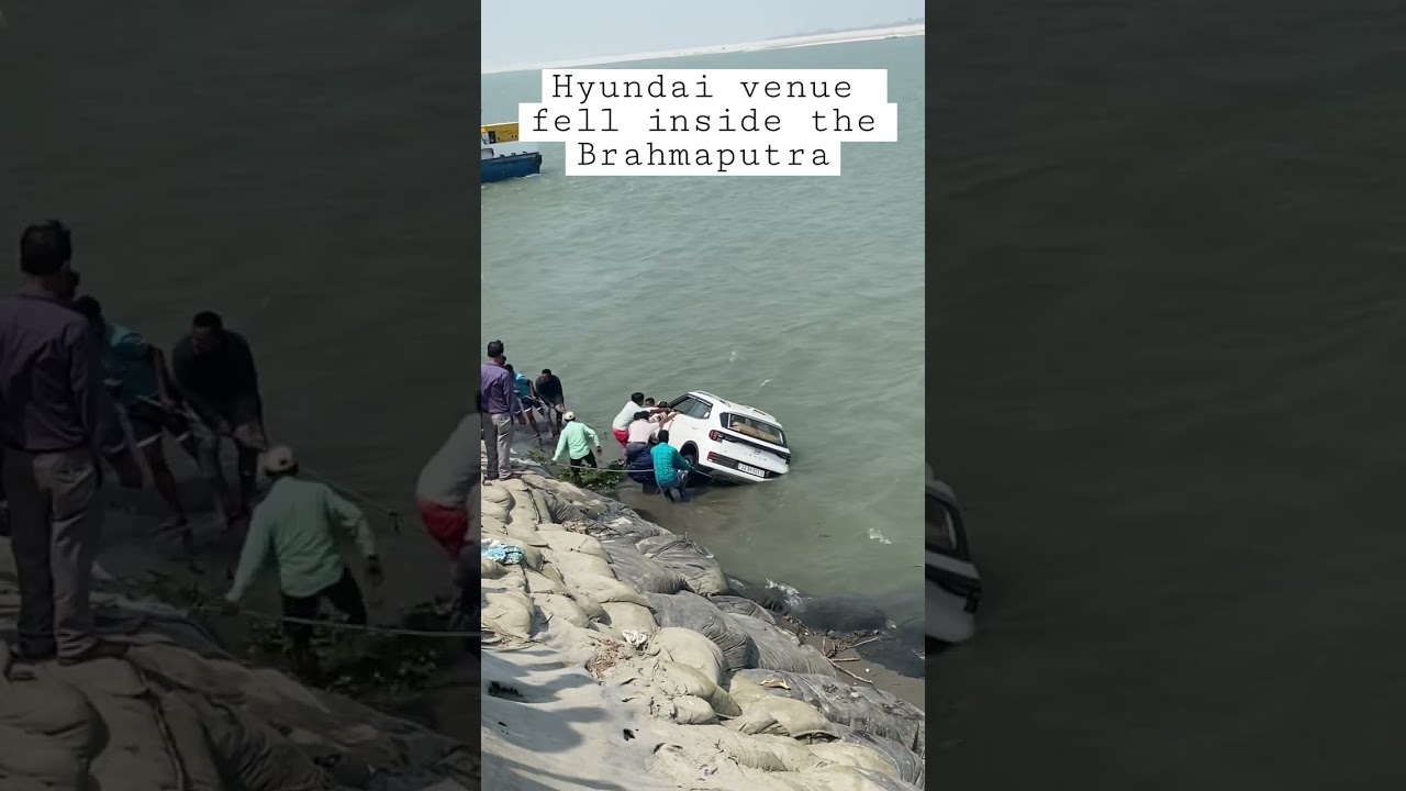 A hyundai venue car fell inside the Brahmaputra while trying to get on a ferry to Majuli Island