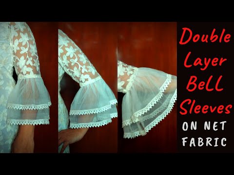 बाजू डिज़ाइन । Double Layer Bell Sleeve Design on Net Fabric