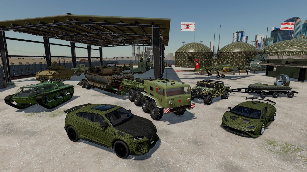 Ma base militaire  100000000 pleine de tanks dhlicoptres et de camions militaires camoufles