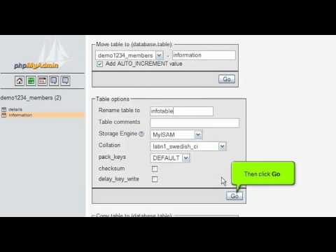 Renaming database tables with phpMyAdmin