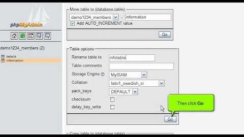 Renaming database tables with phpMyAdmin
