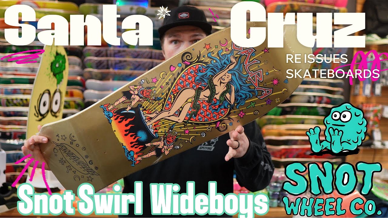 Widest Skateboard wheel Snot WideBoy Swirls! Skateboard shop SantaCruz skateboards Re issues Review.