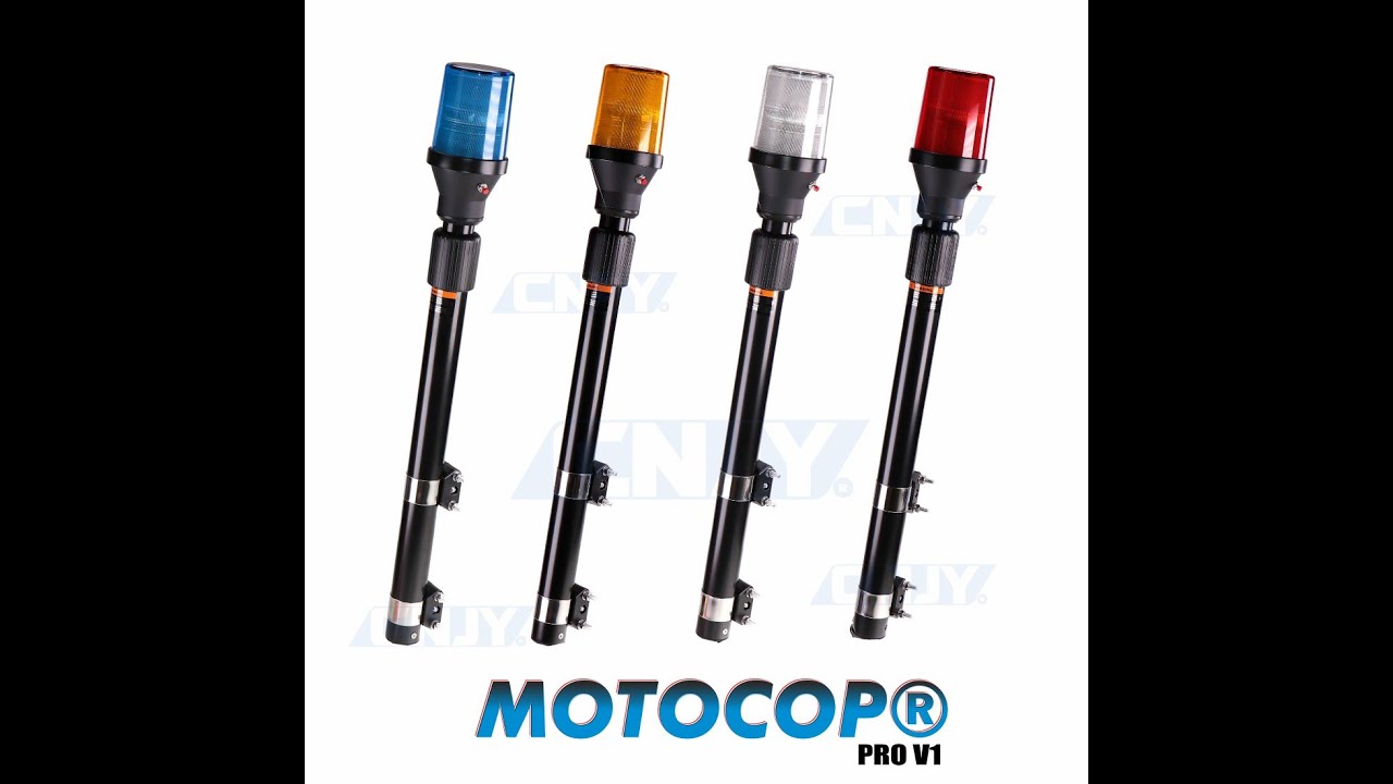 Gyrophare sur mat télescopique à led rouge pour moto 12V 24V