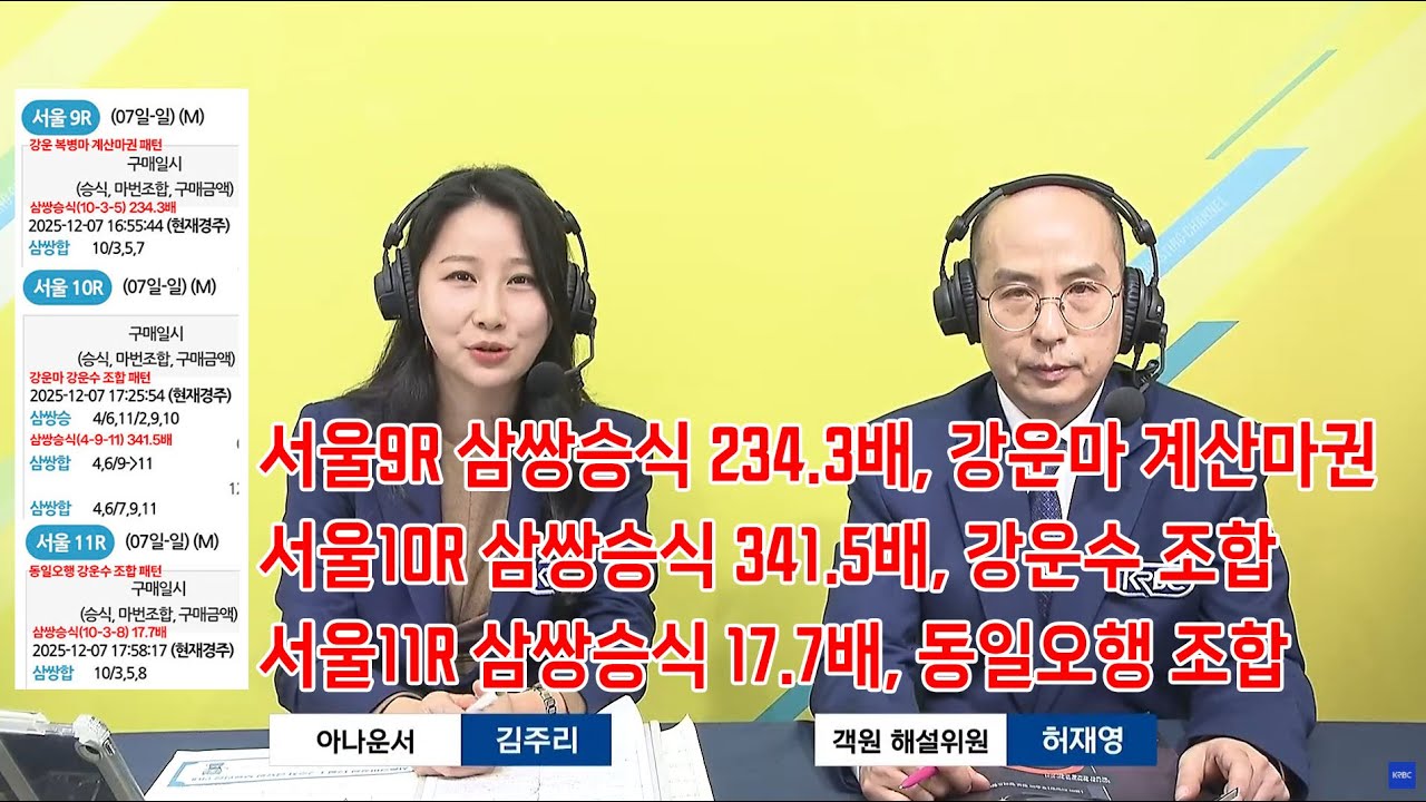 12/7 서울경마 중계 김주리 마사회 아나운서 인사! 패턴경마 삼쌍승식 연속 적중