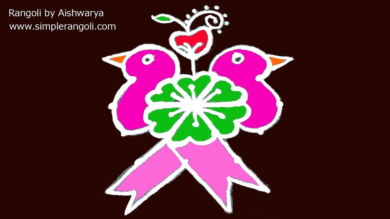 Simple Birds Rangoli Designs 5×3 Dots