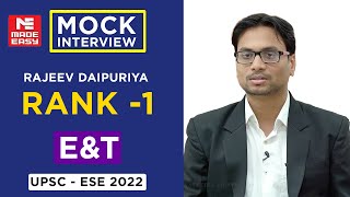UPSC | ESE-2022 | Mock Interview | Rajeev Daipuriya | AIR-1 | E&T Engineering | By MADE EASY