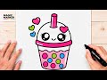 How to Draw a Cute Kawaii Multicolored Boba Tea ????????✨ | Easy Cute Digital Illustration