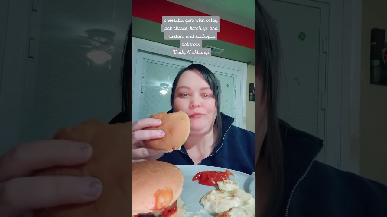 Cheeseburgers with colby jack cheese, ketchup, and mustard and scalloped potatoes 