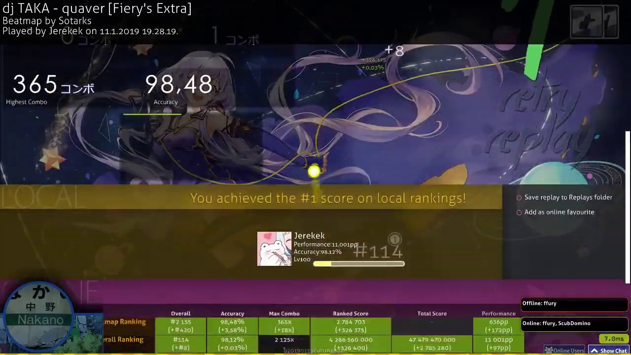 Jerekek | dj TAKA - quaver [Fiery's Extra]+HDDT 98,48% 1xmiss 636pp