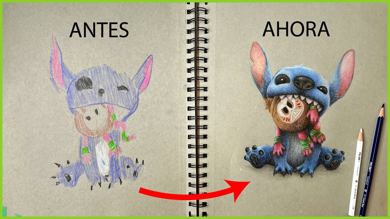 Stitch REALISTA con lápices de colores ESCOLARES | Tutorial 1 de 2