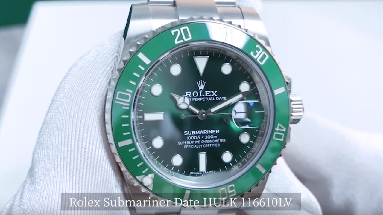 Rolex 116610LV Stainless Steel Submariner Hulk 40mm Green Dial Green C –  Monica Jewelers