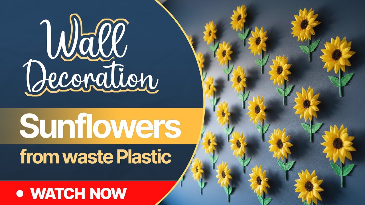 Sunflower wall decoration made of plastic waste 