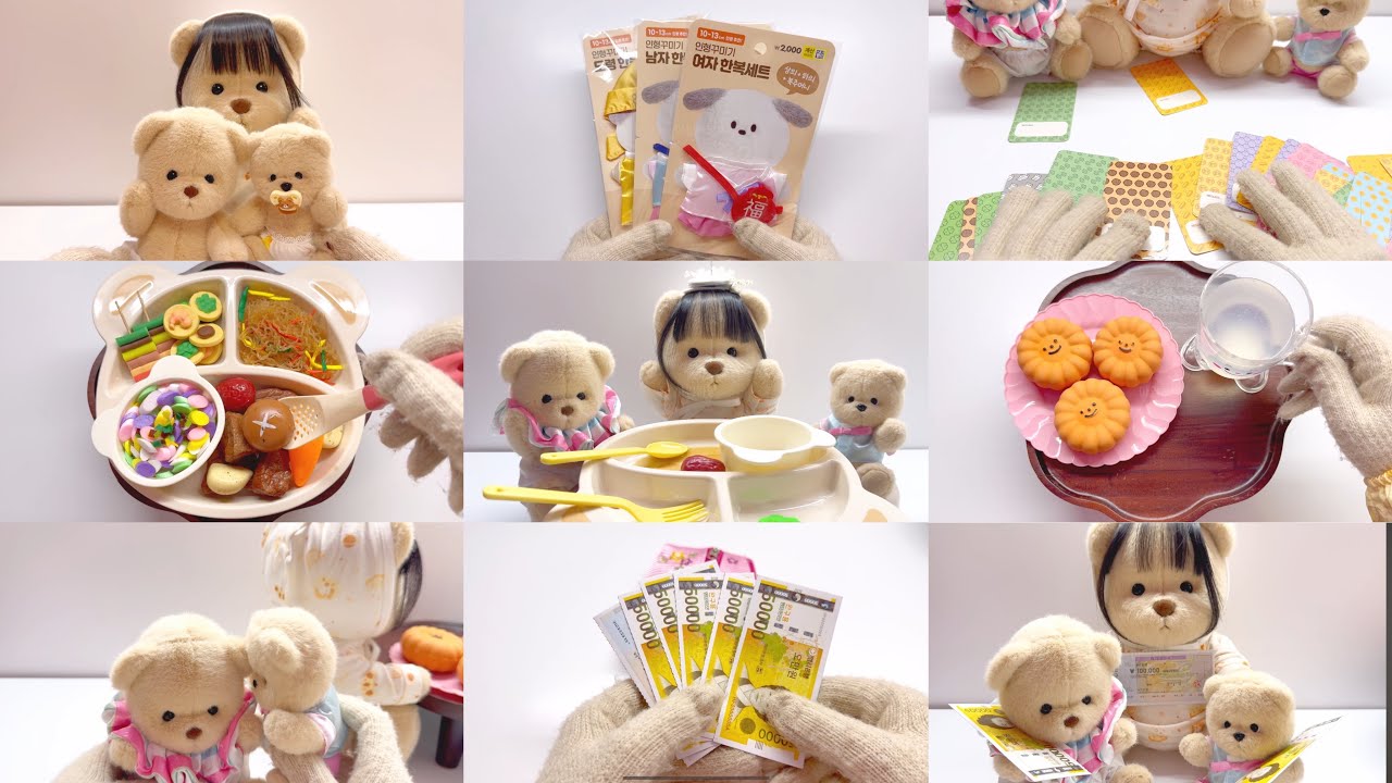 다이소 설날 아이템으로 즐기는 삼냥이 설날 브이로그 🧸🎥🫧 #인형계 #인형브이로그 #레나베어