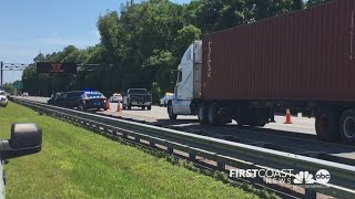 Crews cleanup scene from crash involving FDOT road ranger on I-95 in North Jacksonville
