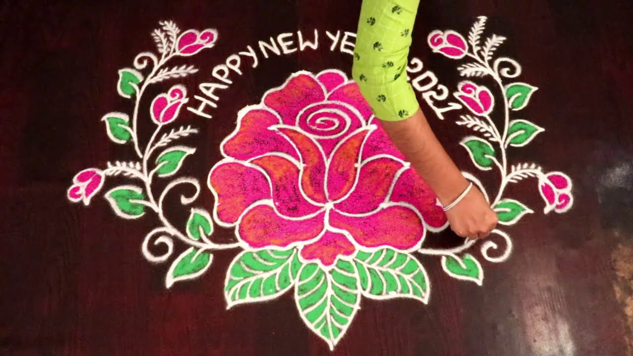 New year Rangoli 2021 | 5 Dots Happy New Year Kolam Designs | Easy ...