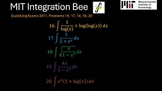 MIT 2011 Integration Bee Qualifying Exams Problems  16, 17, 18, 19 and 20