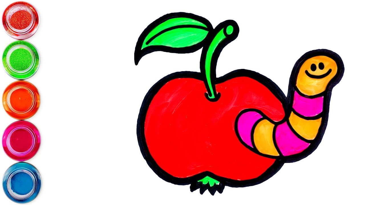 🍎Apple Worm🐛 | 🖌️How To Drawing Coloring Painting for Kids & Children