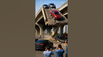 Shocking moment caught on camera as a bridge collapsed — cars and debris crashing down