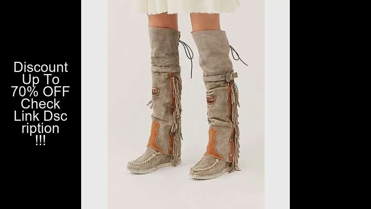 Suede Over The Knee Flat Boots Winter Sewing Thread Tassel Runway Shoes Round Toe Lace Up Belted Boo