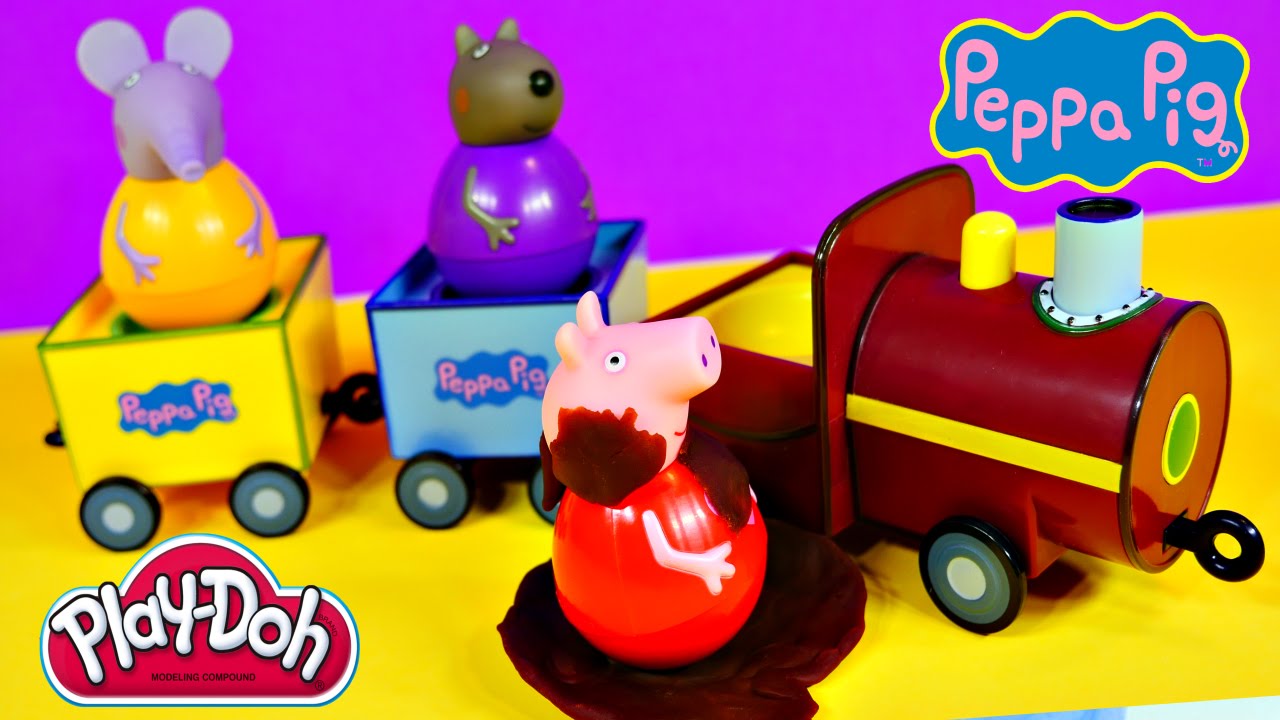 Peppa Pig Pull Along Wobbily Train Episode Play Doh Railroad NEW Weebles Toys Review YouTube