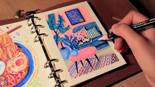 Cozy Pink Home Illustration: Drawing Process「Acrylic marker」no music|no talking|ASMR