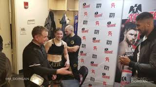 Anthony Joshua visits Katie Taylor&#39;s dressing at Madison Square Garden