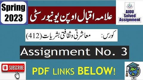 ⏩ AIOU Code 412 Solved Assignment No.3 Spring 2023 || Subject: Social & Cultural || Level: BA/B.Com