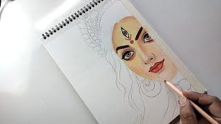 Aaj mene Banaya Durga Maa ka Drawing  soft pastel se | How To Draw Durga maa | Soft pastel drawing  screenshot 5